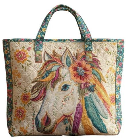 Tragetasche Handgefertigte Gesteppte Einkaufstasche Wiederverwendbare Taschen Stickerei Gesteppt Geräumig Lässig Stofftasche für Damen Tierliebhaber Ideal für Einkauf und Alltag Geschenk zum Muttertag