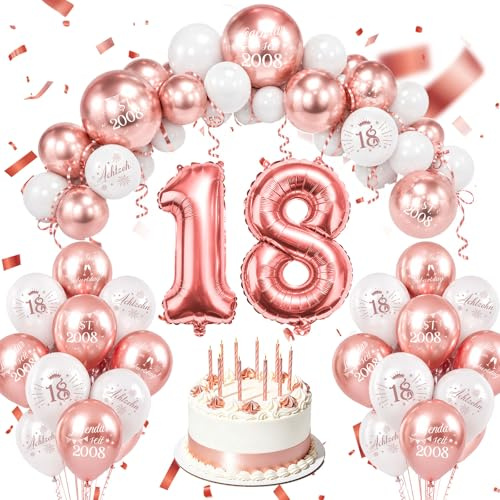 WenmthG Deko 18. Geburtstag für Jungen & Mädchen – Luftballons 18. Geburtstag Roségold und Weiß, Folienballon Zahl 18, Alles Gute zum Geburtstag, Geburtstagsdeko & Partydekoration