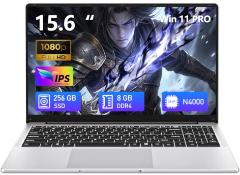 15,6 Pulgadas Ordenador Portátil, Win 11 PC Portátil Celeron N4000 Procesador, Laptop 8GB LPDDR4 256GB SSD, Computadora Portatil Delgada Pantalla FHD abatible de 180° WiFi5 BT4.2 Mini-HDMI 2*USB3.0