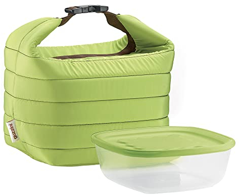Guzzini Set Borsa Termica con Contenitore Salvafreschezza On The Go, Verde Mela, Borsa 22 x 18 x h22 cm, Contenitore 19.6 x 19.6 x h7 cm, 1400 cc