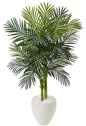 Nearly Natural 4.5’ Golden Cane Palm Artificial Tree, Green, 4ft 6in