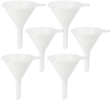 gouveo Juego de 6 embudos de plástico, blanco, Ø 100 mm - Embudo de llenado/embudo de cocina para líquidos y materiales a granel de grano fino, con asa para colgar (TW100)