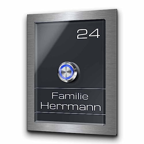 Edle Türklingel aus Hochglanz Acrylglas mit Gravur - Klingel Modell Herrmann 9x12 cm | Optional mit Motiv und beleuchtetem Klingelknopf