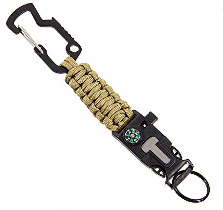 Outdoor Survival Kits, 7-Core Paracord Key Chain Emergency Sports Gear with Carabiner Buckle, Compass, Rescue Whistle, Bottle Opener, Fire Starter for Mountaineering Cycling Camping Hiking