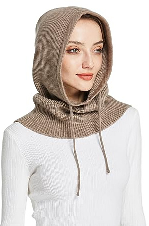 Facecozy Cappelli Invernali, Caldo Sciarpa con Cappellini, Passamontagna Invernale, Berretti in Maglia con Coulisse (Camel) per Donna