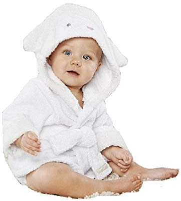 Hooyi Toalla de baño de oveja para bebés, bata de baño con capucha y torre, color blanco, M (110 cm)
