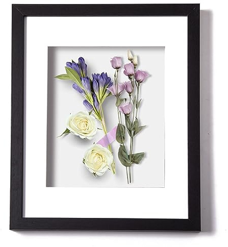 Muzilife 8x10 Shadow Box Frame Wood 3D Picture Frame with Glass Cover, Display Case with Mat for Wall-Hanging or Free-Standing Picture Showcase, Black