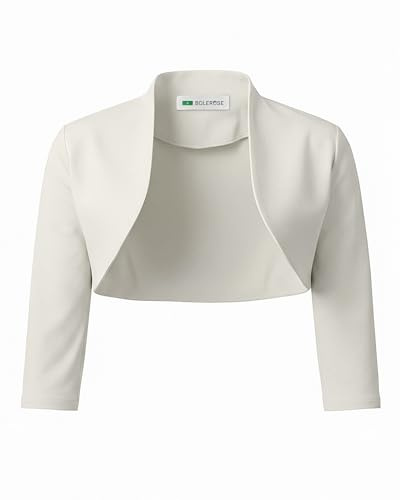 Bolerose Bolero Donna Cerimonia Manica 3/4 Coreana | Davanti Aperto, Tessuto Elasticizzato, Collo Rialzato, Corto in Vita, Lavabile in Lavatrice, Taglie XS-5XL
