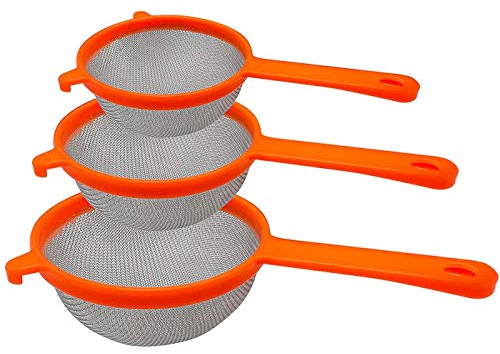 Juego de 3 colador de Alimentos, colador de plástico Fino, Duradero, Juego de coladores de Malla Fina, colador de harina, colador de tamiz con Borde de Cocina - 8cm, 10cm, 12cm
