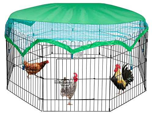 DEStar 8 Panel Foldable Outdoor Backyard Metal Coop Chicken Cage Enclosure Duck Rabbit Cat Crate Playpen Exercise Pen with Weather Proof Cover
