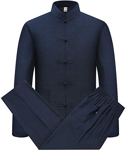 keepmore Cotone Lino Tai Chi Set per Uomo - 2 Pezzi Cinese Tradizionale Tang Suit Arti Marziali Abbigliamento Camicias + Pantaloni