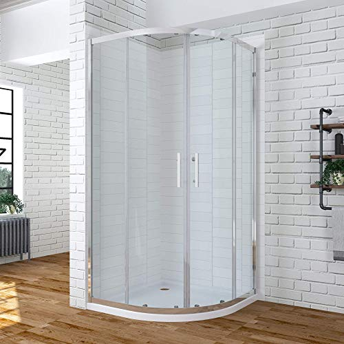 AQUABATOS® 80x80x185cm Duschkabine Viertelkreis Runddusche Duschwand Glas halbrund Dusche mit Schiebetüren | 6mm ESG Sicherheitsglas | Profilfarbe Silber matt | Radius: 55cm | ohne Duschwanne