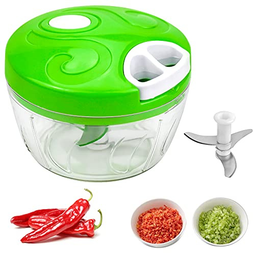 Cortador de Verduras Manual, Picadora Manual de 500ml con Cuerda para Verduras Carne Hierbas Cebolla - Verde