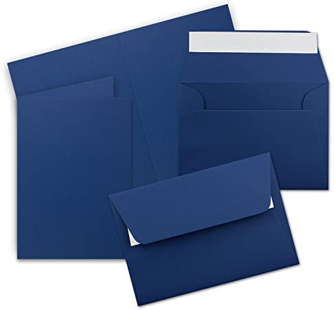 25x Faltkarten Set DIN A6 / C6 - Doppelkarten mit Umschlägen - Dunkelblau (Blau) - 14,8 x 10,5 cm (105 x 148 mm) - Haftklebung mit Abziehstreifen