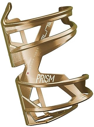 Elite Prism Rechts – Carbon Gold Metal – Weißes Grafikdesign – Ultraleichter Carbon-Flaschenhalter für Fahrrad