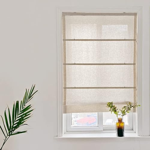 Yaland Fenster Raffrollo tageslicht Raffgardine Faltvorhang Blickdicht mit Klettverschluss Leinen landhausstil BxH 80 x 140 cm, Sand 1 Stück
