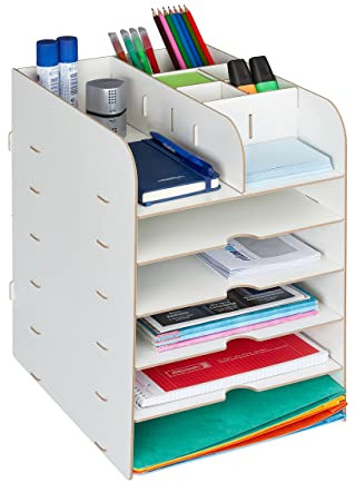 Relaxdays Schreibtisch Organizer mit Dokumentenablage, 12 Fächer, HBT: 34,5 x 25 x 32 cm, Büroorganizer MDF, Farbwahl | HBT: 34,5 x 25 x 32 cm, Büroorganizer MDF