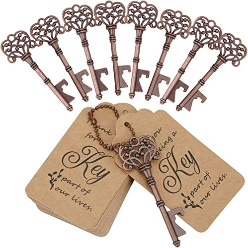 Wedding Favour Gift Souvenir Vintage Bottle Opener Key Ring with Thank You Tag 50 Pieces (Copper)