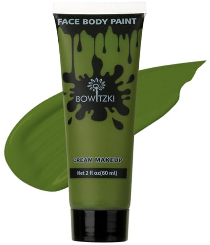 Bowitzki Face and Body Paint 50 ml Cream Makeup 60 ml vattenbaserad ansiktsmålning speciella effekter för vuxna barn halloween julfest scen cosplay (mörkgrön)