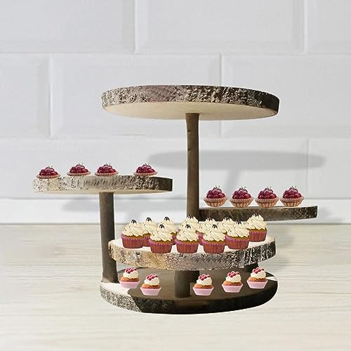 Présentoir à cupcakes rond à 4 étages, support à cupcakes rustique, présentoir à gâteaux en bois avec plateau à étages, présentoir à desserts, présentoir à cupcakes pour anniversaire, remise de