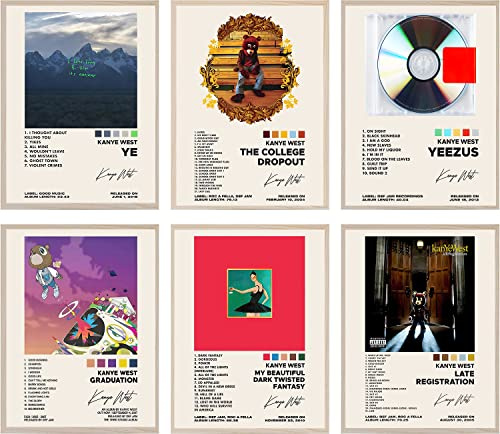 Kanye West Album Cover signierte limitierte Poster Drucke Rapper Musik Poster Leinwand Wandkunst Zimmer Ästhetisches Set von 6 für Teenager und Mädchen Wohnheim Dekor 20,3 x 25,4 cm ungerahmt