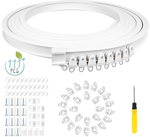 5 Meters Ceiling Curtain Track, Flexible Curtain Track Ceiling Mount Bendable Curved Curtain Rail Track with Track Curtain System for Curtains Room Divider Bay Window (White)