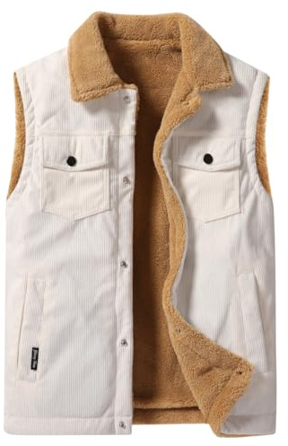 Oralidera Herren Winter Kord Weste Warme Fleeceweste Freizeit Steppweste Ärmellos Jacke Herrenwesten Winddicht Korduroy Winterweste