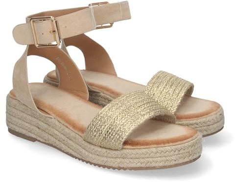 Sandalias de Yute, para Mujer, Elegantes y Comodas con Tiras Brillantes en la Pala, Hebilla Ajustable al Tobillo, Cualquier Ocasion.