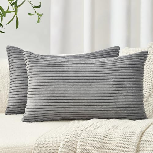 Topfinel Kissenbezug Kordsamt Zierkissenbezug Dekokissen Sofakissen Kord Kissenhülle Dekorative Weiche Zierkissenbezüge Kissen für Sofa Sessel Zuhause Schlafzimmer 40x60 cm Grau