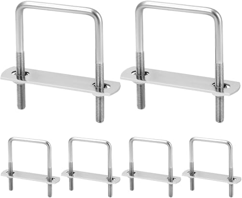QWORK® 6 Stück M6 Edelstahl U Bolzen Set, 80 x 50 mm U-Bügel, hohe Tragfähigkeit, mit Muttern und Rahmenplatte, für mehrere Anwendungen