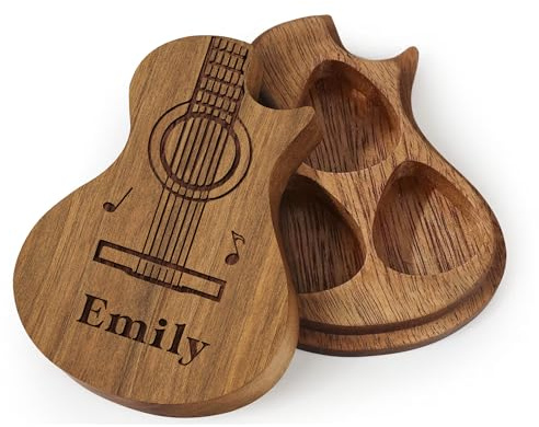 Personalised Guitar Picks Holder Personalised Gifts Engraved Wooden Guitar Picks Holder Custom Guitar Pick Case Box for Men Him Father's Day Birthday Valentine's Day Christmas (Box, Design 4)