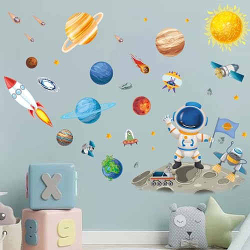 Amimagen Wandtattoos Weltraum Astronaut Wandaufkleber - Planeten Rakete Jungen Wandsticker - Baby Kinderzimmer Kinderzimmer Tagespflege Spielzimmer Klassenzimmer Wanddekor