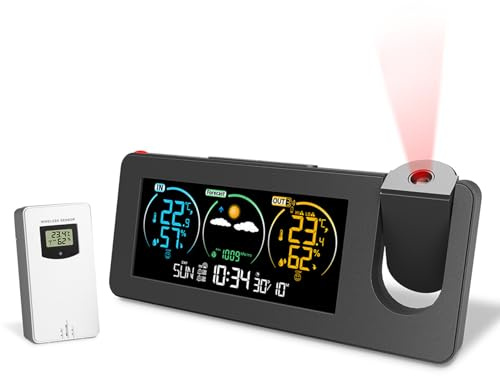 Weather Station Wetterstation Funk,Wetterstation Funk mit Außensensor,Funkwetterstation mit Adapter, Digitales Farbdisplay Thermometer Hygrometer Innen und Außen,Wettervorhersage,Wecker ﻿ (Ein Satz)