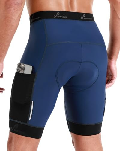 Sportneer Padded Cycling Shorts Mens - Mens Bicycle Cycling Padding Shorts with Pockets for Mountain Road Biking Blue