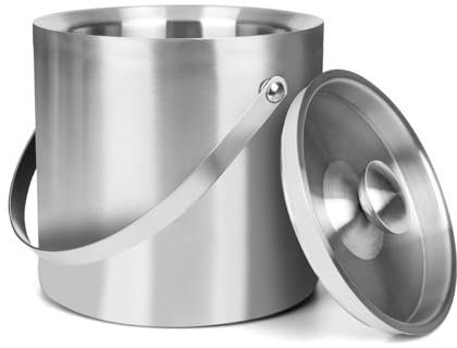 Doppelwandiger, isolierter Edelstahl-Eiskübel mit Schaufel für Cocktailbar, Metall-Eiskübel für Gefrierschrank mit Deckel für Partys, Camping und mehr, Champagnereimer, Barwagen-Zubehör (silberfarben)