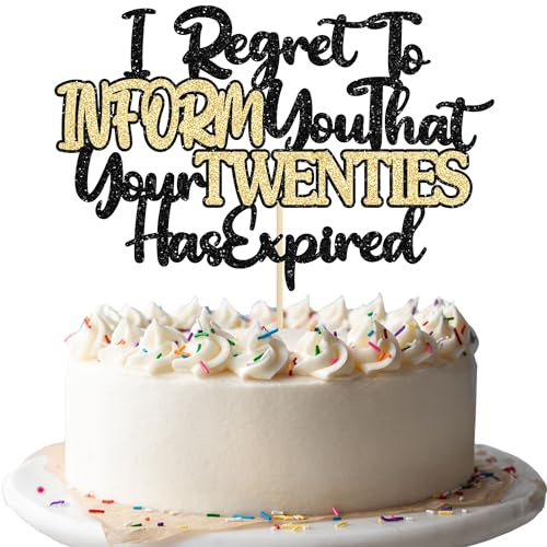 Ephlyn 1Pcs Happy 30th Birthday Cake Topper Glitter I Regret to Inform You That Your Twenties Has Expired Cake Pick Cheers to 30 Years Cake Decorations for 30th Birthday Party Supplies