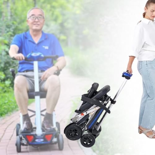 HZWJD 4-Rad-Reisemobilitätsroller,Zusammenklappbarer Mobilitätsroller,Elektroscooter,Rollator Leicht Klappbar,Rollstuhl Elektrisch,Rollator 4 Räder blue