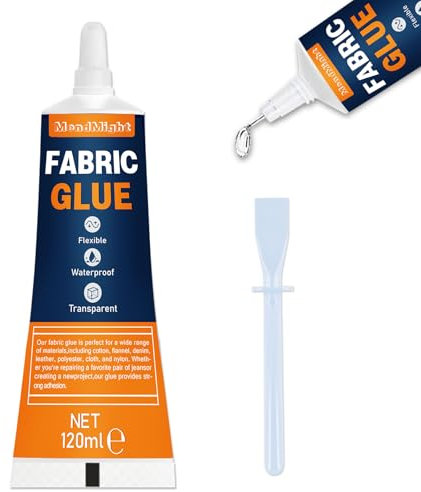 MendMight 120ML Stoffkleber Textilkleber, Textilkleber für Stoffe, Textil Kleber für Kleidung Nähkleber für alle Stoffe, Baumwolle, Flanell, Denim, Polyester, Puppen-Reparatur