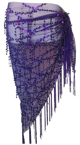 Bauchtanz Taillenkette Damen Trainingskleidung Hüfttuch Anfänger Dreieckstuch Quaste Gürtel Taillensiegel Hauben Set Damen (Purple, One Size)