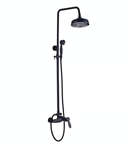 Duscharmatur-Set, Schwarz-Bronze, Wandmontage, Badezimmer-Duscharmatur, Regenduschkopf aus Messing mit Handbrause, höhenverstellbar