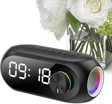 Klocka trådlös högtalare, väckarklocka, väckarklocka med trådlös högtalare, USB-uppladdningsbar digital klockhögtalare, med LED-display, liten högtalare, ljudmaskin