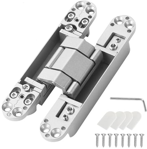 VZU 180 graders justerbara dolda dörrgångjärn för 35 mm-850 mm dörr, 3D-vikbara kors dolda gångjärn, zinklegering skåpgångjärn stöder upp till 40 kg (silver)