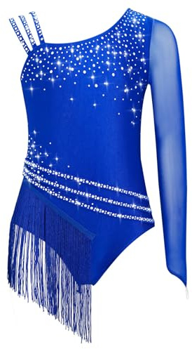 Aislor Leotard Danse Lyrique Enfant Justaucorps Patinage Artistique Gymnastique Strass Fille Ete Costume Danse Contemporaine Performance Bleu 9-10 ans
