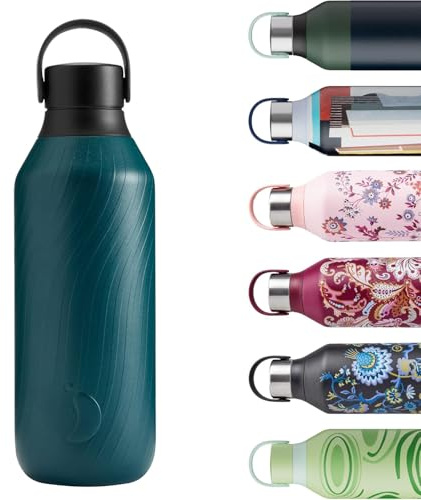 Chilly's Series 2 - Stainless Steel Drinking Bottle - Water, 500ml | Insulated stainless steel, soft-touch collar, carrying loop, Thermal flask, Leak-proof, no condensation
