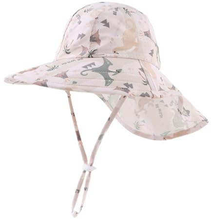 XIAOHAWANG Baby solhatt UV-skydd barn solhatt med nackskydd sommarmössa vattentät andas sommar toppmössa för flickor pojkar, Beige dinosaurie, 1-4 År