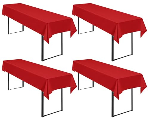 Pesonlook 4Stück Biertisch Tischdecke Rot für Biertisch, 250 x 100cm | Biertisch Cover Universell für 50 cm und 70 cm Biertisch, Waschbar Polyester Rechteckige Tischdecke für Partys im Freien