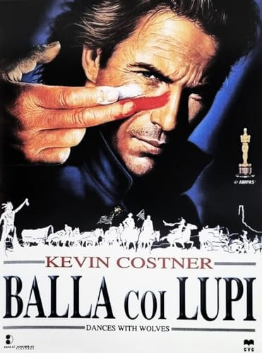 KUSTOM ART Poster Decorativo da Parete Serie Locandine Film Celebri Balla Coi Lupi Kevin Costner Stampa Artistica su Carta Patinata 40x30 cm Senza Cornice