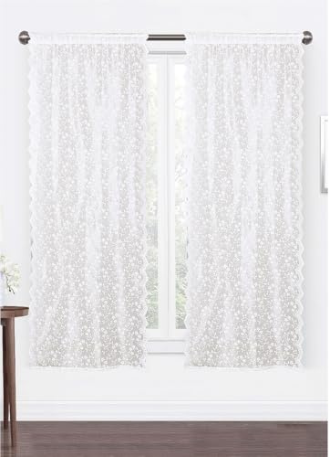 HOME ZEN HOUSEHOLD LINEN Set di 2 Tende Atena, Pizzo Francese con Fiorellini, Disponibile per Finestra 60x150 cm e Porta Finestra 60x240 cm, Tortora/Grigio/Panna (CREMA PANNA, 60X240)