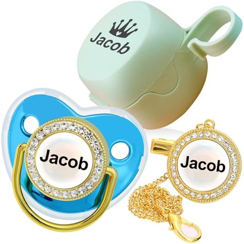 Personalisierte Baby Schnuller, Individuelle Schnullerkette mit Namen für Neugeborene Geschenk (Blau-Grün)