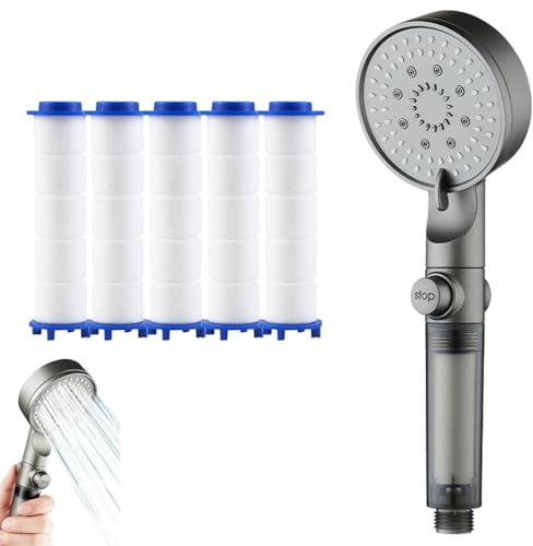 High Pressure 5-Mode Filtered Shower Head, Filtered Shower Head for Hard Water, Built-in Power Wash for Hard Water (1pc)